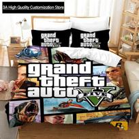 Vaizdo žaidimo GTA V patalynės komplektas 3D spaudiniai Antklodžių užvalkalai Grand Theft Auto Viengulės lovos užvalkalų komplektas Patalynė Berniukams Suaugusiems Namų dekoras EU single(135x200cm)