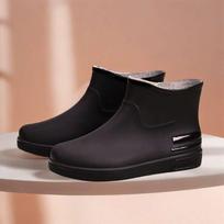 Fashion rain shoes water shoes women's adult warm waterproof non-slip velvet kitchen short rubber shoes rain boots cover shoes water boots 36