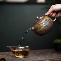 Yixing Purple Clay Teapot Large Capacity Burnt Wood Dragon Bone Golden Sand Phoenix Joyful Stone Chinese style Tea Pot