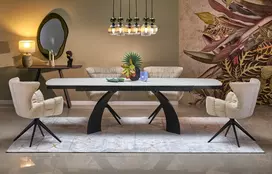 VITRUS extension table, light travertine / black
