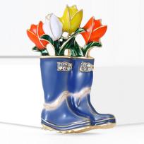 Unique Enamel Tulip Shoe Brooches for Women Unisex Rhinestone Plant Pins Event Party New Gifts Jewelry Decoration Accessories