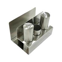 Salt and Pepper Shaker Set with Base Stand Multipurpose Portable Organizer with Napkin Tissue Holder for Cooking Hotels Tabletop