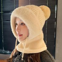 New Knitted Hat Ears Protection Warm Balaclava Hat Solid Color Neck Warmer Autumn Winter geltona