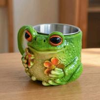 Resin Frog Floral Pattern Mug Anti Slip Anti Scalding Cute Animal Cup with Inner Liner Kawaii Cartoon Water Cup School/Office Mug