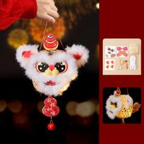 Cartoon Lion Dance Lantern Glowing Bamboo Handheld Lantern with Bells DIY Material Package DIY Lantern Kit Festival Decoration 15-13cm raudona