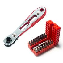 1/4 Inch Hex Shank Screwdriver with Tamper Proof Bits Mini Ratchet Offset Screwdriver Compact Multi-Function for Small Spaces raudona