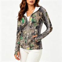 Women's Lightweight Hooded Zip-Up Jacket with Long Sleeves Pockets and Printed Design Sun Protection Outerwear for Outdoor Activities S ruda