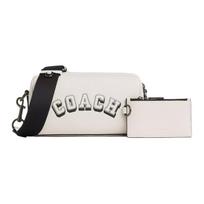 Coach Axel 21 Brand Print Pattern Exquisite Pebble Grain Leather Crossbody Bag Small Men crossbody bag Chalk Black CAJ41-QBMQV Basic Set (Bag+Dust Bag)