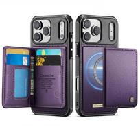 Wallet Case for iPhone 17/Air/16e/15/14/13/12/11 Pro Max 16 Plus Magnetic Card Holder RFID Detachable Kickstand Shockproof Cover For iPhone 11 Pro violetinė