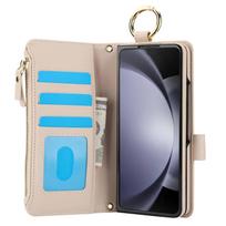 Wallet Case for Samsung Galaxy Z Fold 7, Zipper Card Holder with RFID Blocking, Flip Folio Book Shockproof Protective Cover For Galaxy Z Fold 7 balta