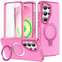 For Samsung Galaxy S26/S26 Plus/Ultra Magnetic Shockproof Case Full Body with Screen Protector Invisible Stand Matte Clear Cover For Galaxy S26 rožinė raudona spalva