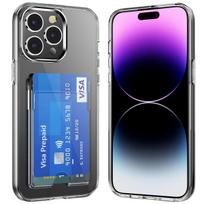 for iPhone 15 14 13 12 11 Pro Max Heavy Duty Protection Anti-Yellow Clear Case with Credit Card Holder ID Card Slot Design Case for iPhone 15 ProMax gryna