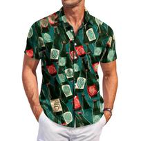 Men Short Sleeve Casual Shirt with Mug and Print Classic Button Down Collared Top for Summer Outings XXXL juoda