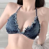 European & American Sexy Denim Bikini Swimsuit Set - Hot Girl Bar Performance Outfit Large