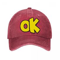 Bright Yellow OK Felt Decor Sign  New Vintage Washed Cotton Baseball Cap Parent Kids Sun Hats Adjustable
