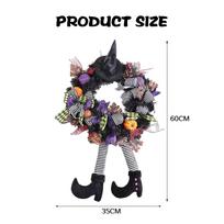 Halloween Wreath Witch Large Wicked skeleton Legs Pendant Garland with Fake Plants for Outdoor Indoor 60x35cm