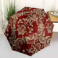 Elegant Red Damask Fabric with Gold Floral PatternsUmbrella with Cute Design,Portable 3-Fold Compact Umbrella for Men&Women,Valentine's Day