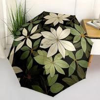 Floral Garden Rug: Elegant White Flowers on Dark Green LeavesUmbrella with Cute Design,Portable 3-Fold Compact Umbrella for Men&Women,Valent