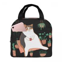 Calico Cat With Pot Plants Cat For Mom Insulated Lunch Bag for Women Kids Leakproof Food Boxes Thermal Lunch Box Tote One Size
