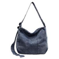 Denim single-shoulder bag water-washed fabric zip crossbody bag 2026 new women's denim tote bag with large capacity handbags sac mėlyna