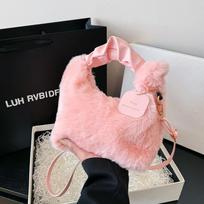 Fairy Plush Bag Handbag Women's Fashi One Shoulder Crossbody Bag Autumn and Winter Furry Bag Versatile Bag Tag Bag rožinė