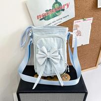 Nyl Rope Bow Drawstring Crossbody Bags Solid Color Coin Pouch Mobile Phe Bag Korean Style Casual Water Bottle Pouch Outdoor šviesiai mėlyna spalva