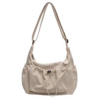 Solid Color Drawstring Tote Bag Elastic Rope Large Capacity Nyl Crossbody Bag Breathable Korean Style Pleated Shoulder Bag smėlis