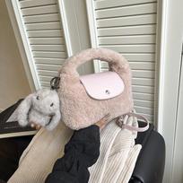 Elegant Women Top Handle Bag Fluffy Leisure Joker Crossbody Bag for Autumn Winter Fashiable Casual Texture Simple Square Bag rožinė