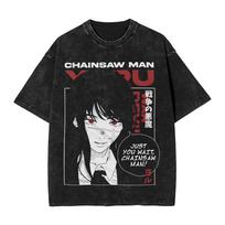 benber vintage Anime Chainsaw Man Yoru T Shirt Gothic Washed TShirt Men Women Clothing Short Sleeve Cotton Tees s S