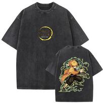 benber vintage Hotblooded Anime Demon Slayer Kimetsu No Yaiba Tokitou Muichirou Manga Graphic Print Tshirt Men Women Vintage Washed Cotton Casual M