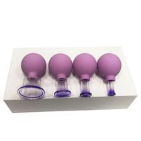 Purple Cupping Set: 4-Piece Glass Vacuum Suction Cups with Rubber Bulbs - Gift Box for Facial Cupping Therapy