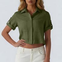 Linen Tops for Women UK Casual Button Down Linen Shirt Women Short Sleeve Ladies Linen Tops Loose Fit Womens Linen Tops XXL