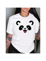 Casual Cute Cartoon Panda Print T-Shirt Polyester Crew Neck Short Sleeve Knit Fabric Slight Stretch Animal Pattern Regular S įvairiaspalvis