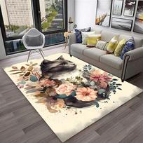 Cute Cat Flower Pastoral Cartoon Carpet Rug for Home Living Room Bedroom Sofa Doormat Decor,Kid Play Area Rug Non-slip Floor Mat 40x60cm 16x24 inch