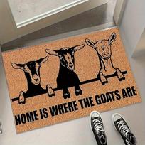 Home Is Where The Goats Are Welcome Doormat 2D Flat Print Non-Slip Floor Mat Goat Sheep Animal Design Indoor Outdoor Rug 40x60cm
