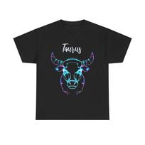 Taurus Zodiac Neon Bull Graphic Unisex Heavy Cotton Tee S