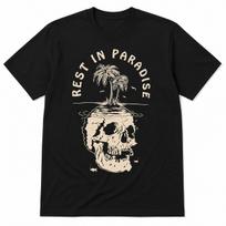 Rest In Paradise T-Shirt Vintage Skull Palm Tree Graphic Tee Summer Surf Shirt S