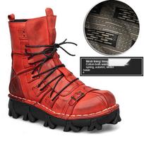 Genuine Leather Winter Warm Men Motorcycle Boots Skull Punk Style Desert Tactical Military Combat Ankle Boots for Outdoor Riding 40 raudona
