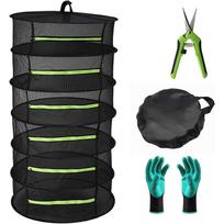 Herb Drying Rack, 6 Tier Hanging Drying Rack, Black Mesh Drying Rack with Zipper, Gloves, Garden Pruning Shear for Drying Herbs, Plants, Seeds, Buds juoda