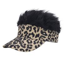 Leopard Print Transparent Visor Cap with Wig for Women - Versatile Sun Protection Hat M (56-58cm)