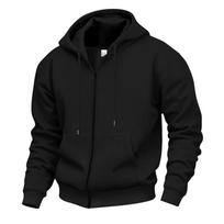 Men's Black Full Zip Hoodie Casual Long Sleeve Sweatshirt with Kangaroo Pocket S juoda