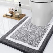 Absorbent U-Shape Bath Mat Bathroom Rug Shower Non-Slip Bedroom Wash Toilet Carpet Soft Thick Living Room Plush Closestool Mat (Dark Grey,Ushape 500MMx600MM) tamsiai pilka spalva