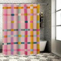 Multicolored Plaid Shower Curtain Waterproof Bath Rug Liner for Bathroom Decor Pink, Yellow, Green (180x180cm) (as the picture,90x180cm)