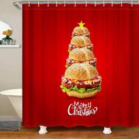 Burger Puppy Shower Curtain Lovely Dog In Hamburger Shower Curta for Bathroom Fast Food Human Friend Waterproof Bath Curta (as the picture,W90xH180cm)