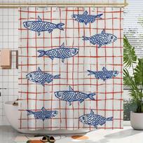 Checkered Fish Pattern Printed Shower Curtain Patterned Shower Curtain For Bathroom Separation And Decoration (as the picture,90X180C(3X5.9FT))
