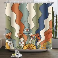 Vintage Rainbow Mushroom Shower Curtain Funny 70s 80s Retro Trippy Abstract Boho Floral Hippy Waterproof Bathroom Curtain Decor (as the picture,W120xH180cm)