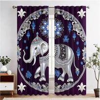 2Pcs Thai Elephant Print Curta - Vibrant Floral & Geometric Design, Blackout Fabric, Rod Pocket Hanging, Machine Washable 53x116cm 2pc21x46in&Without mount