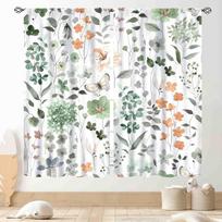 Farmhouse Kitchen Curta, Rustic Farm Animals Rooster Chicken Pig Cow Sunflower Patterned Rural Country Style Small Short 53x116CM-2PC