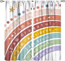 Rainbow Curta For Kids Boho Nursery Colorful Floral Sun Star Clouds Pastel Bohemian Girls Child Printed Living Room Bedroom 53x116CM-2PC