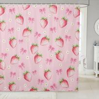 Castle Fairy Kawaii Cats Shower Curta,Cartoon Strawberry Cute Animal Bath Curtain,Pink Bowknot Heart Shape Grid Waterproof (as the picture,W90xH180cm-35x70in)